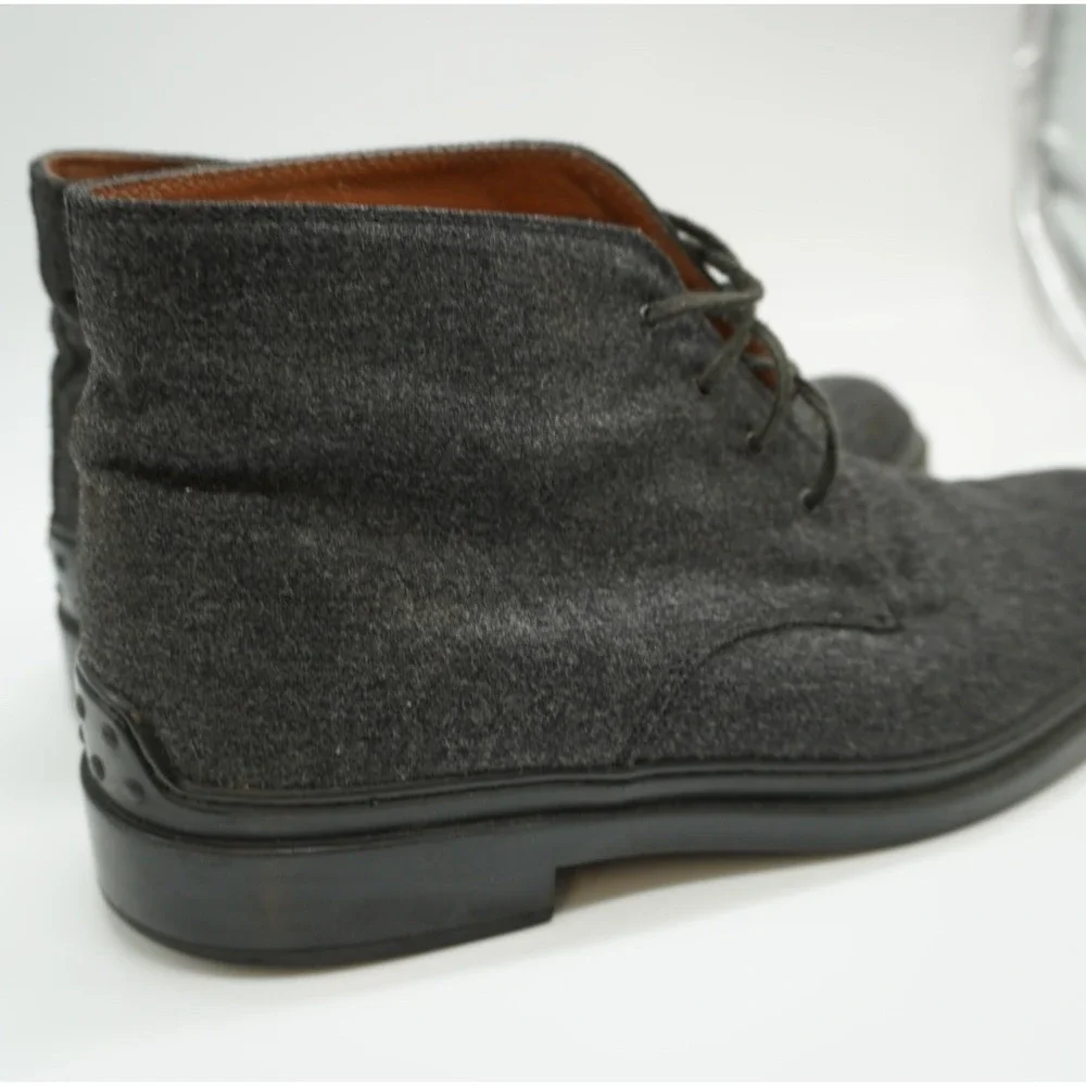 Tods Mens Charcoal Grey Wool Chukka Boots Leather Lined Made in Italy Size 39.5